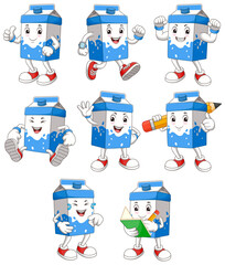 Milk carton engaging in activities like dancing, exercising, reading. Ideal for dairy product promotions, lifestyle blogs, and creative advertising materials.