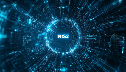 Obraz premium NIS2 EU Cybersecurity Directive Concept, NIS2 Cybersecurity Compliance Digital Data Network Tunnel Visualization