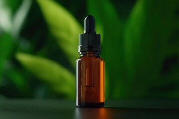 Naklejka premium Bottle of essential oil with dropper, aromatherapy in nature, natural cosmetics