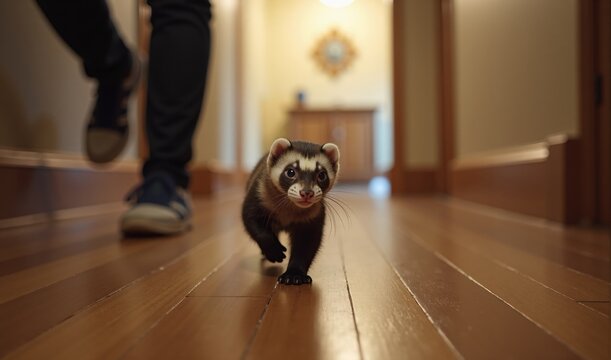 Ferret Chasing Owner's Feet