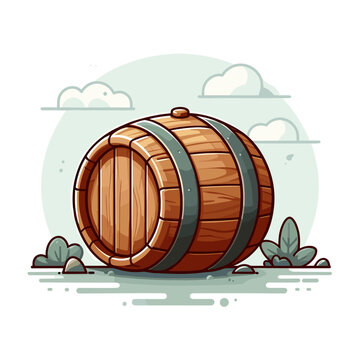 Rustic wooden barrel with landscape background. Ideal for winery branding, brewery marketing, or historical themed designs and games.