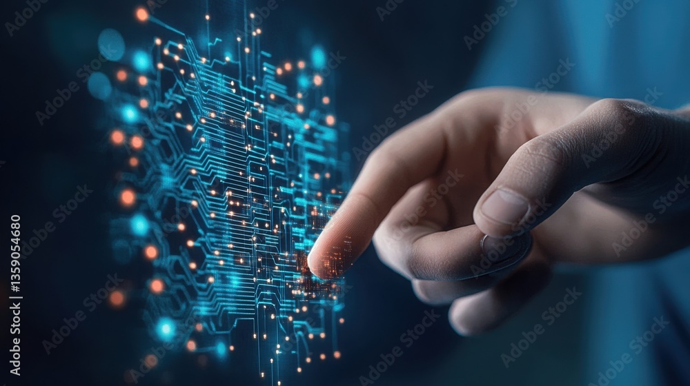 Poster Close-Up of Hands Configuring Network Security Settings with Technology