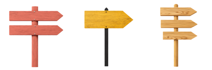 Three Distinct Directional Signs in Vibrant Colors and Professional Designs