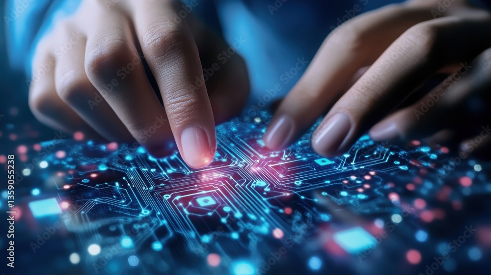 Poster Close-Up of Hands Configuring Network Security Settings on Device
