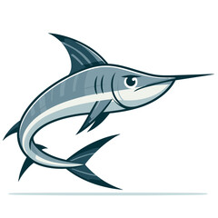 Fototapeta premium Sleek marlin fish in dynamic swimming pose. Ideal for sport fishing promotions, seafood restaurant branding, or marine wildlife educational materials.