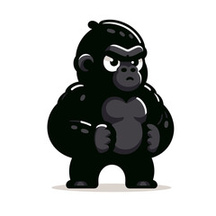 Obraz premium Cartoon gorilla with stern expression in standing pose. Ideal for wildlife conservation campaigns, zoo marketing, and primate education materials.