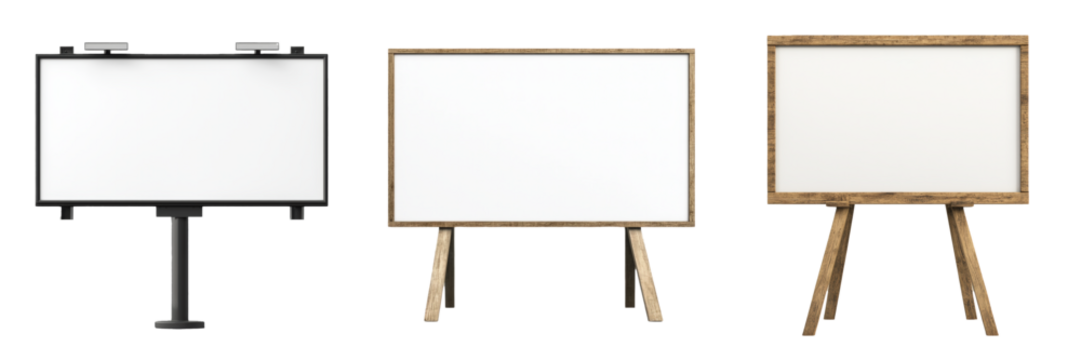 Three Empty Signboards for Creative Marketing and Advertising Display Purposes