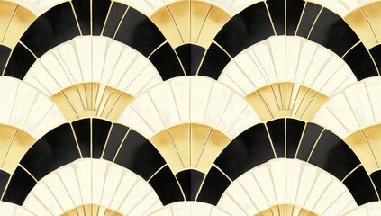 Fototapeta premium Art Deco fan pattern, black, gold, white
