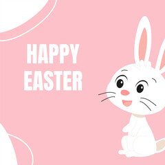 Happy Easter, vector postcard, banner, rabbits, love, on background, bunny, colored eggs, outline, inscription, Religious holiday. Vector illustration