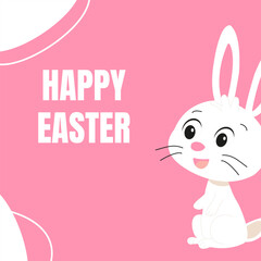 Happy Easter, vector postcard, banner, rabbits, love, on background, bunny, colored eggs, outline, inscription, Religious holiday. Vector illustration