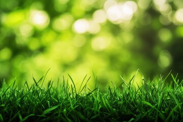 Green Grass Blades with Soft Bokeh Background in Summer Sunlight