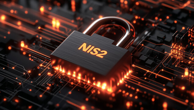 NIS2 EU Cybersecurity Directive Concept, NIS2 Compliance Cybersecurity Lock on Circuit Board Digital Security Data Protection