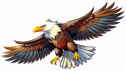 Obraz premium Bald eagle flying draw and paint on white background vector illustration.