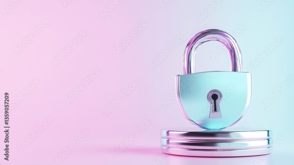 Poster Digital Lock Icon Floating Above Modem in Modern Design Approach