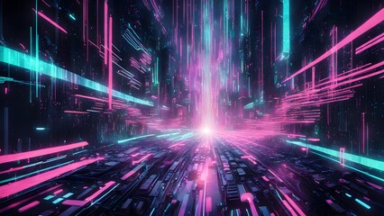 Neon Cityscape: Futuristic Highway Light