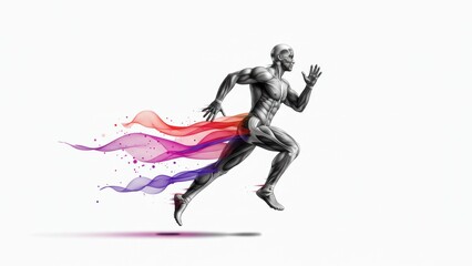 Fototapeta premium Male anatomy model running with colorful trails Focus on fitness, energy, and creative motion design