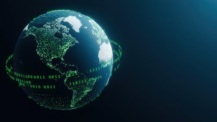 Fototapeta premium Digital Earth globe with binary code overlay Represents technology, globalization, sustainability