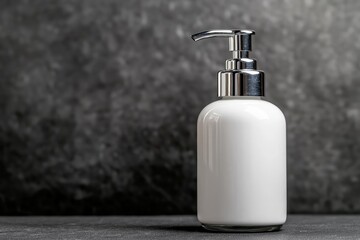 Obraz premium White pump bottle for skincare products on a dark background enhancing modern aesthetics in beauty routines