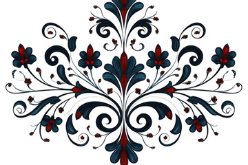Obraz premium Elegant Dark Blue and Red Floral Ornament, Baroque Style Design Element