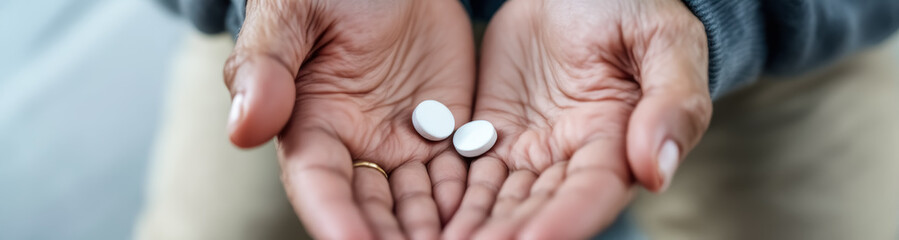 two white pills held in a person's hands