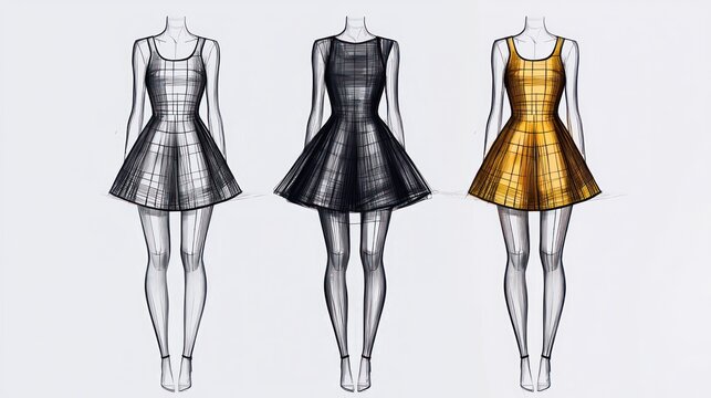 Fashion design action cloth garment sketches in creative studio environment for modern apparel design