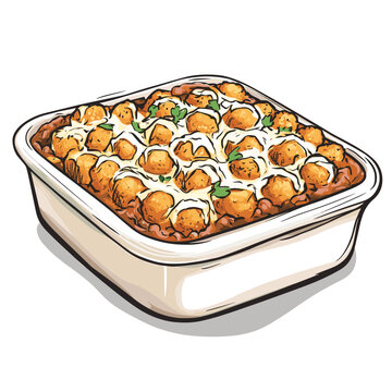 Tater Tot Hotdish Casserole Illustration in Baking Dish