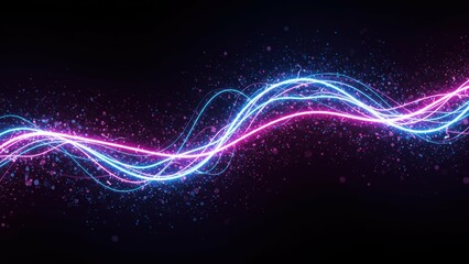 Colorful light trails swirl in blue and pink tones against dark background Emphasizes digital art and creativity