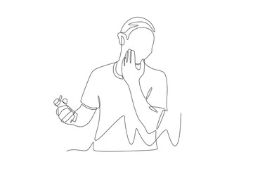 Man applying sunscreen to face. Applying sunscreen concept one-line drawing