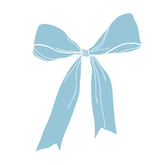 Blue Ribbon bow in retro vintage style. Vector illustration on transparent background.
