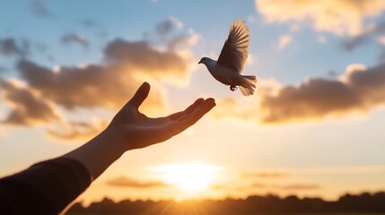Sunset dove release, hope, freedom, peace, outdoor