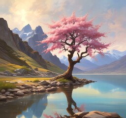 Illustration of blossom tree in spring season.