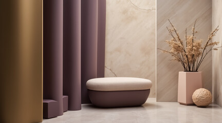mauve and beige modern ottoman in a minimalist interior setting