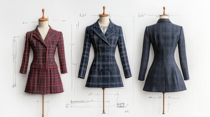 Innovative garment design showcase fashion studio technical drawing modern environment artistic viewpoint