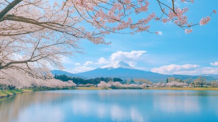 Breathtaking view of mount fuji against a clear blue sky with tranquil lake reflections