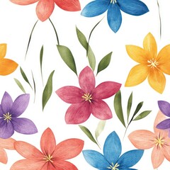 Fototapeta premium Seamless watercolor decorative flowers pattern