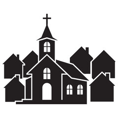 Church house vector silhouette, Christian church icon, Christian church with cross vector, Black. with white background