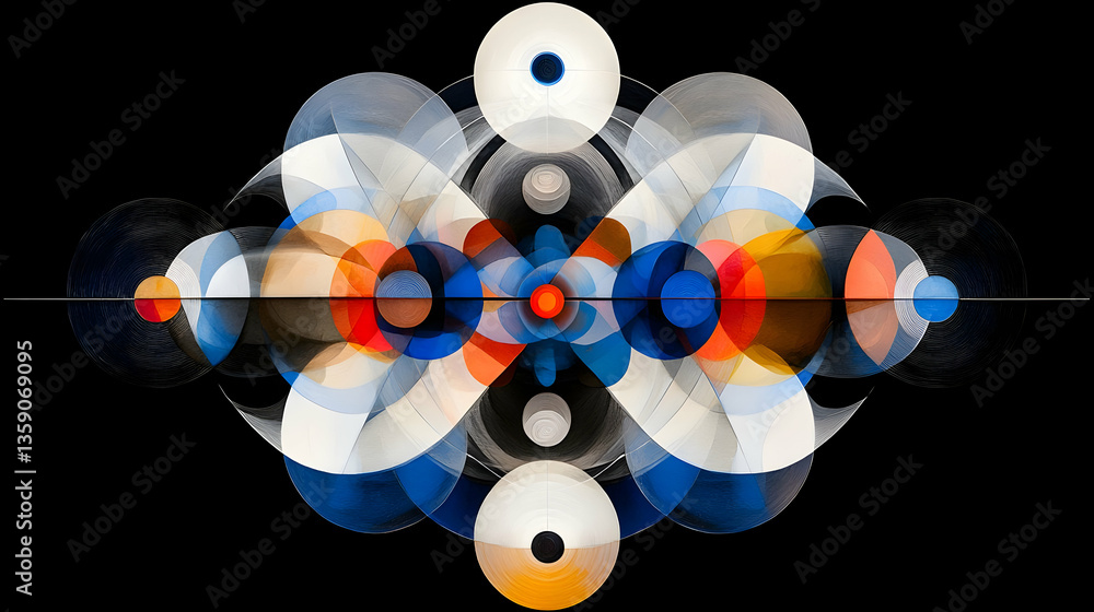 Poster Abstract Colorful Geometric Design with Circular Shapes and Symmetrical Pattern