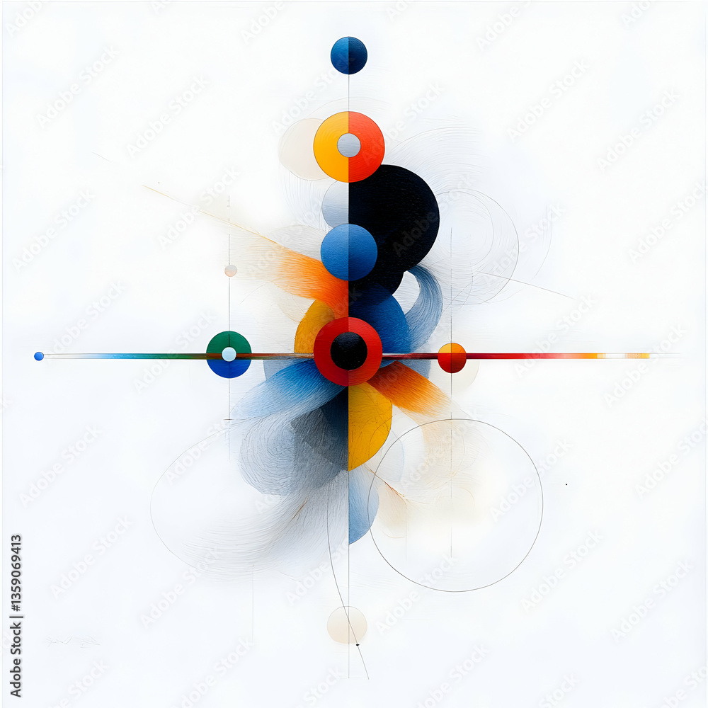 Poster abstract colorful geometric painting with circles and dynamic composition