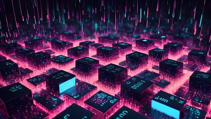 Cyberpunk Data Cubes: Neon Digital Rain