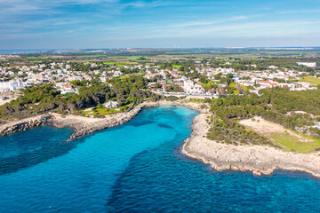 Primavera in Salento: vista aerea della costa di Marina di Pulsano ( Baia di Capparone ) - Taranto,...