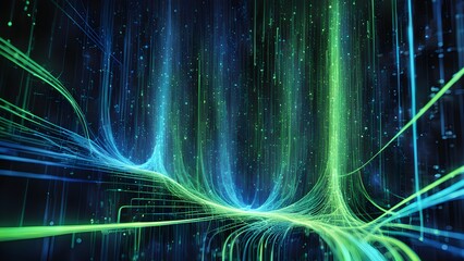 Ethereal Green Blue Digital Data Stream