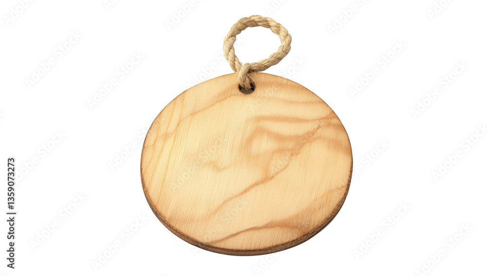 Poster a round wooden tag with a rope loop likely used for labeling or decoration the smooth surface and na