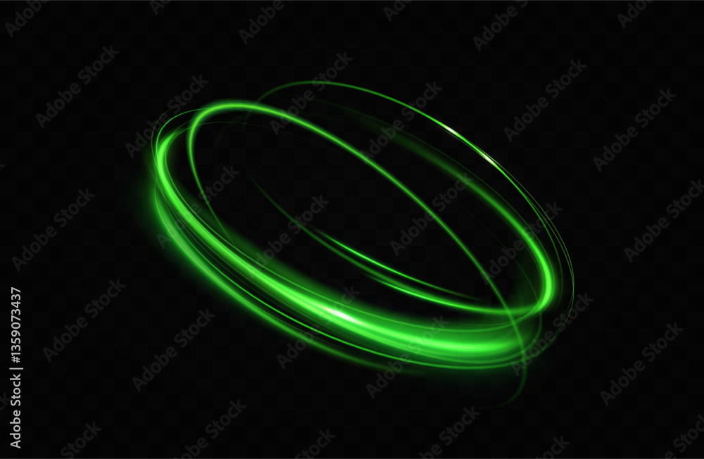 Poster Green neon ring. Glowing circle. Glow effect. Round light frame. abstract light lines of movement and speed. Abstract light lines of movement and speed. light green ellipse.	