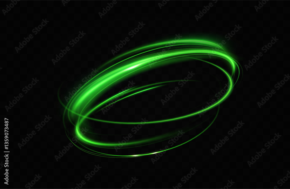 Poster Green neon ring. Glowing circle. Glow effect. Round light frame. abstract light lines of movement and speed. Abstract light lines of movement and speed. light green ellipse.	