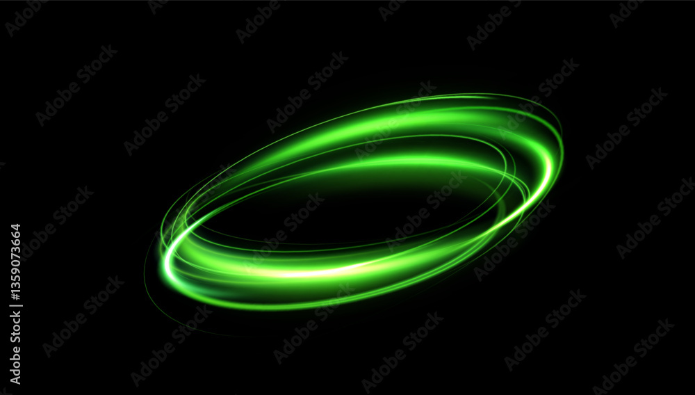 Poster Green neon ring. Glowing circle. Glow effect. Round light frame. abstract light lines of movement and speed. Abstract light lines of movement and speed. light green ellipse.	