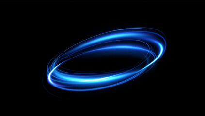 Motion of circular neon blue light.Portal light effect.Blue glowing Twirl. Bright glowing frame  © blagorodez