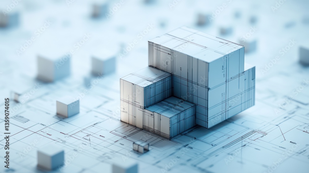 Poster abstract architectural design, blueprint background, 3d model, possible use for architecture, engine