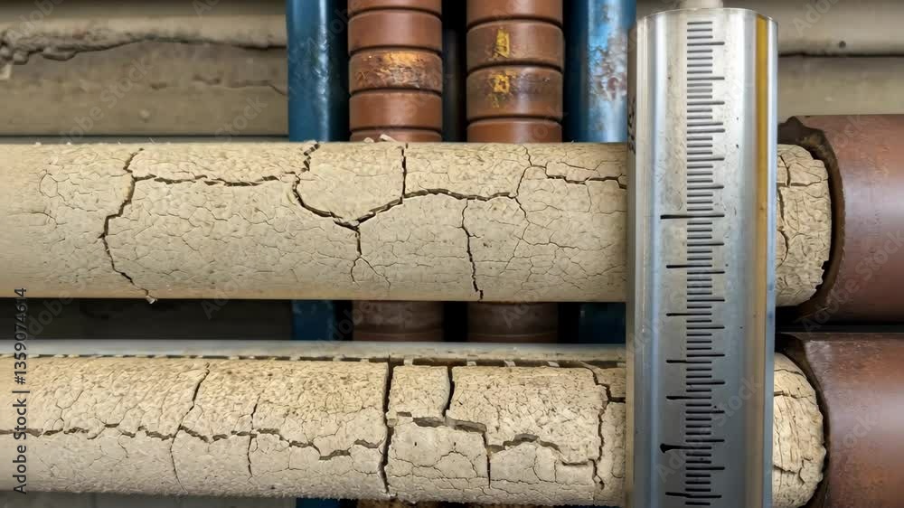Poster cracked pipes highlight need for regular boiler maintenance to prevent scale buildup, ensuring syste