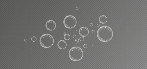 Realistic soap bubbles.Flying bubbles on a transparent background.	