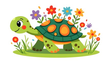 Cartoon little turtle full of spring